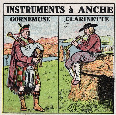 Strumenti musicali: strumenti a fiato. Suonatori di piffero e clarinetto. da Anonymous Anonymous