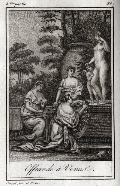 Offerta a Venere. Piccoli amori si radunano per rendere omaggio alla dea Afrodite. Incisione del 1819 in 