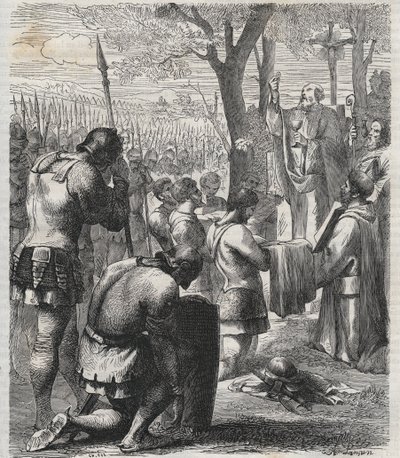 Ottone I, Sacro Romano Imperatore riceve la comunione prima della Battaglia di Lechfeld (955) - incisione del 1864 da Anonymous Anonymous
