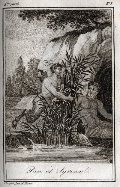 Pan e la ninfa Siringa trasformata in canne. Incisione del 1819 in 