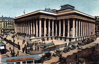 Parigi: vista esterna del Palais Brongniart (Borsa di Parigi), costruito tra il 1808-1826 da Alexandre Brongniart (1770-1847). Fotografia del 1920 in “Artistic Album” della città di Parigi. Collezione privata. da Anonymous Anonymous
