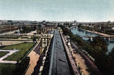 Parigi: panorama verso il Louvre. La Senna e la Cattedrale di Notre Dame, a destra. Fotografia del 1920 in 