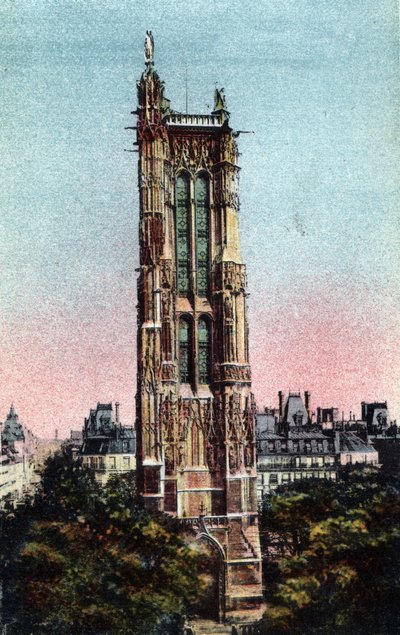 Parigi: la Torre di San Giacomo (Saint-Jacques) realizzata nel 1523. Fotografia del 1920 in "Artistic Album" della città di Parigi. Collezione privata. da Anonymous Anonymous