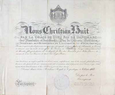 Passaporto del Re di Danimarca Christian VIII datato 1845. da Anonymous Anonymous