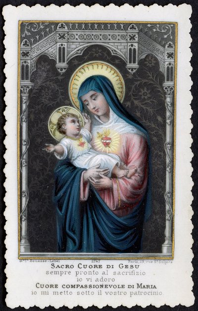 Immagine pia: Gesù bambino tra le braccia di sua madre Maria, con il Sacro Cuore da Anonymous Anonymous