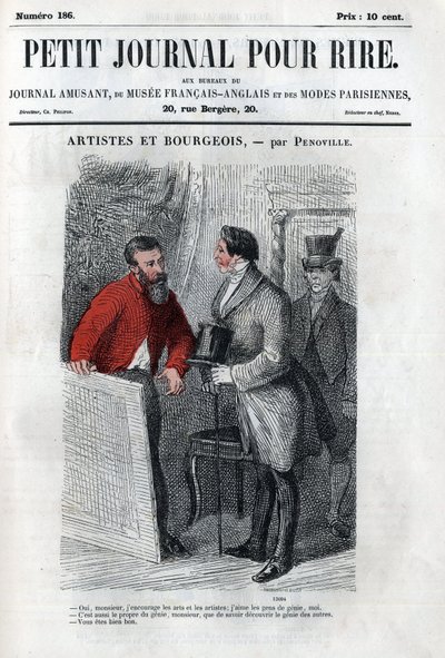 Vignetta politica e sociale durante il Secondo Impero. "Artista e borghese": conversazione tra un mecenate e un artista borghese. Incisione in "Petit Journal pour Rire" da Anonymous Anonymous