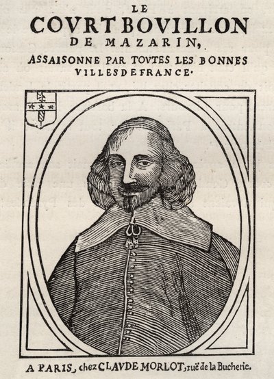 Pamphlet politico Mazarinade, immagine popolare contro Mazzarino riguardo al suo ritiro a Bouillon (Le court broth de Mazarin). Collezione privata. da Anonymous Anonymous