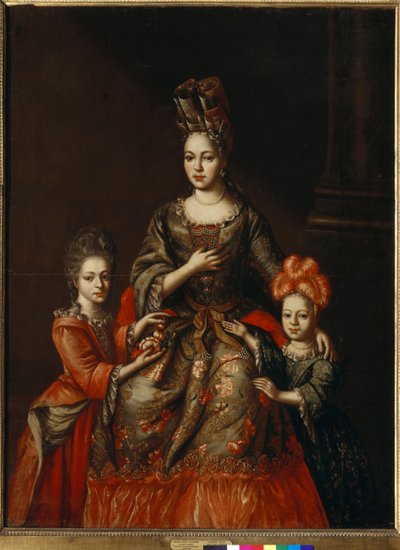 Ritratto di Anastasia Naryshkina, moglie del governatore di San Pietroburgo, e delle sue figlie Alexandra e Tatyana da Anonymous Anonymous