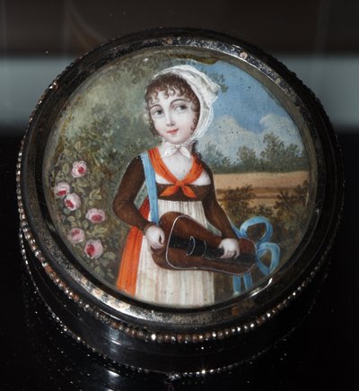 Ritratto di giovane ragazza con ghironda, acquerello anonimo circa 1800, collezione privata da Anonymous Anonymous