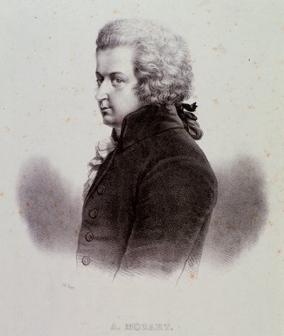 Ritratto del compositore austriaco Wolfgang Amadeus Mozart (1756-1791) Incisione. XIX secolo. Collezione privata milanese da Anonymous Anonymous