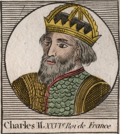 Ritratto di Carlo II il Calvo (823-877), Re di Francia - incisione da "Instruction sur l