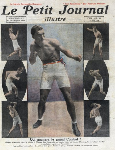 Ritratto del pugile francese Georges Carpentier che combatterà contro il pugile americano Jack Dempsey per il titolo di Campione del Mondo. Illustrazione tratta da "Le petit journal illustré" del 19/06/1921. Collezione privata da Anonymous Anonymous