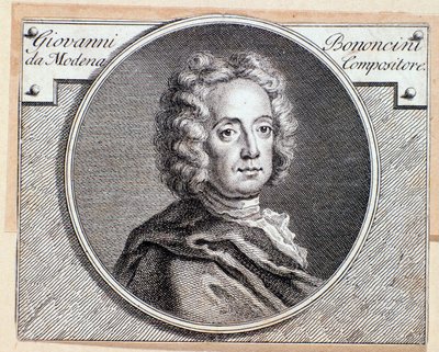 Ritratto del compositore e violoncellista barocco italiano Giovanni Battista Bononcini. Incisione. XVIII secolo da Anonymous Anonymous