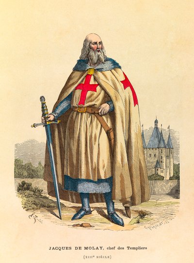 Ritratto di Jacques de Molay (1244 - 1314), Gran Maestro dei Templari nel XIII secolo (incisione) - collezione privata da Anonymous Anonymous