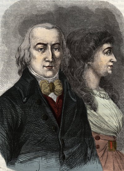 Ritratto di Jean Marie Roland, Visconte de la Platiere (1734-1793) con Manon Roland, o Jeanne Marie, o Manon Phlipon (Madame Roland) (Mme Roland) da Anonymous Anonymous