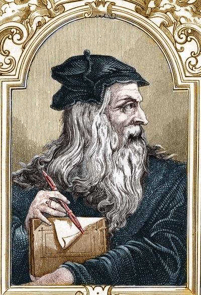 Ritratto di Leonardo da Vinci (1452-1519). Incisione del 1859 in 