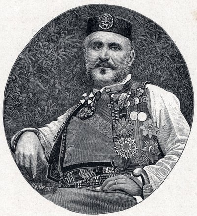 Ritratto di Nicola I del Montenegro, Principe del Montenegro e delle Berda. Incisione in 