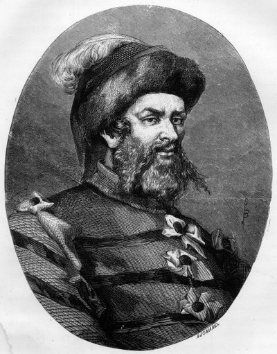 Ritratto di Philippe Guillery (Guilleri) (1566-1608) brigante francese - Incisione di Leon Bailly del 1863 in "Le Livre Rouge - Histoire De L