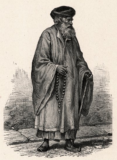 Ritratto di un copto cattolico di Zifte in Egitto. Incisione in "Les Missions Catholiques au XIXeme Siecle" di Louis-Eugene Louvet. Collezione privata da Anonymous Anonymous