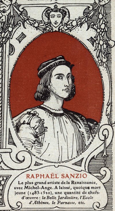 Ritratto del pittore rinascimentale italiano Raffaello (Raffaello Sanzio 1483-1520). Incisione del 1914. Collezione privata da Anonymous Anonymous