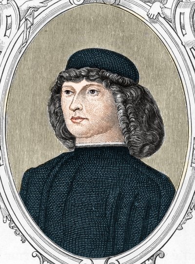 Ritratto del pittore italiano Giovanni Bellini detto il Giambellino (1425/1433-1516), incisione del 1859 in "Le gallerie d