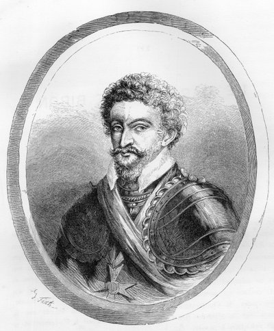 Ritratto del maresciallo Charles de Gontaut, Barone, poi Duca di Biron (1562-1602) - Incisione del 1863 in "Le Livre Rouge - Histoire De L