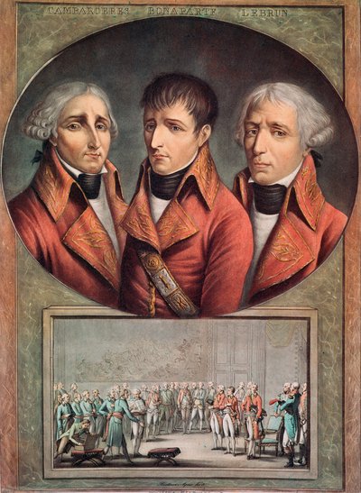 Ritratto dei tre consoli Cambaceres, Napoleone Bonaparte e Charles-Francois Lebrun (incisione) da Anonymous Anonymous