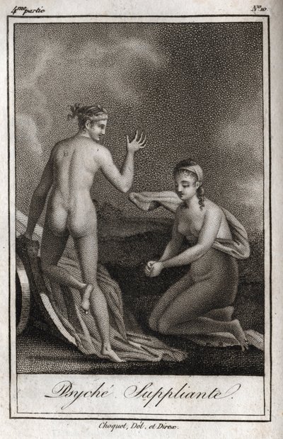 Psiche che implora. Incisione del 1819 in “Lettres à Emilie sur la mythologie” di Charles Albert Demoustier (1760-1801). Collezione privata da Anonymous Anonymous