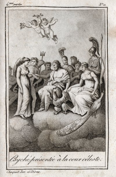 Psiche presentata alla Corte Celeste. Incisione del 1819 in "Lettres à Emilie sur la mythologie" di Charles Albert Demoustier (1760-1801). Collezione privata da Anonymous Anonymous