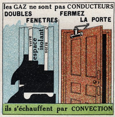 Radiazione e conducibilità: i gas non sono conduttivi, si riscaldano per convezione. Illustrazione anonima del 1925. Collezione privata. da Anonymous Anonymous
