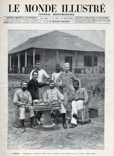 Accoglienza del tenente Mizon da parte di Frederick Bedford (1838-1913), agente generale della Royal Niger Company. L