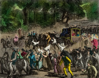 Ritorno della famiglia reale a Parigi dopo la sua fuga a Varennes nel 1791. Incisione. Collezione privata da Anonymous Anonymous
