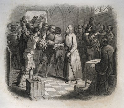 San Nicola (Nicola) di Flue o Fratello Klaus (1417-1487), un eremita svizzero che riconcilia i confederati svizzeri che stavano per iniziare la guerra civile. Incisione del 1846 in 