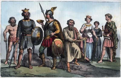 Guerriero sassone e anglosassoni - Guerriero sassone e gli anglosassoni - incisione da "Usi e Costumi di Tutti i Popoli dell
