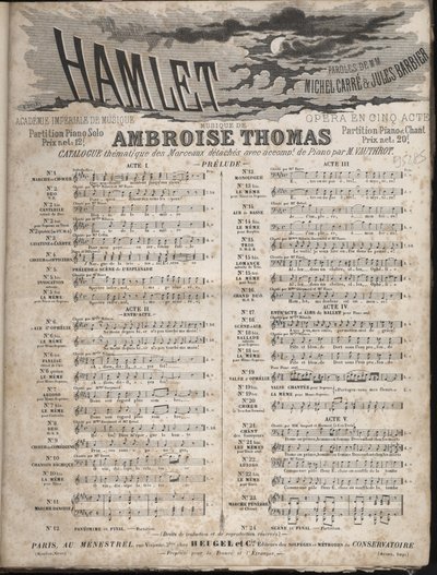 Partitura di "HAMLET" opera di Ambroise Thomas in cinque atti su libretto di Jules Barbier e Michel Carre. Collezione privata da Anonymous Anonymous