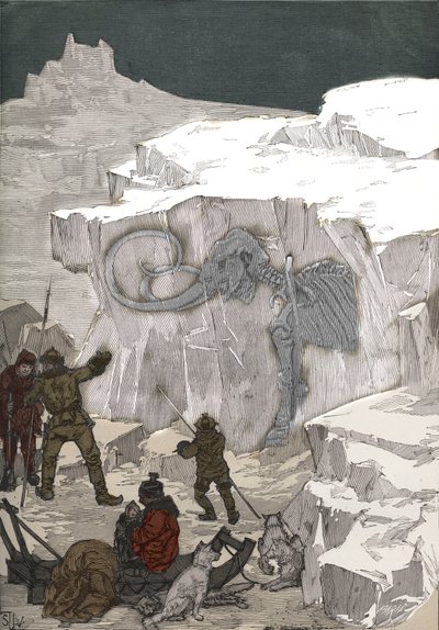 Ricerca di avorio fossile di mammut in Siberia nel XIX secolo. Incisione del 1885 in “Les arts et metiers illustres” di Adolphe Bitard. da Anonymous Anonymous