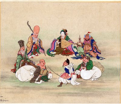 Sette Divinità della Felicità - Sette Dei Fortunati di Anonimo, ca 1878 - Acquerello e inchiostro su carta, 25x17,8 - Collezione Privata da Anonymous Anonymous