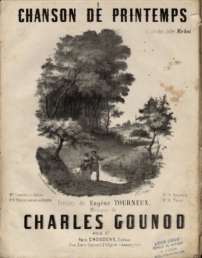 Spartito per "chanson de printemps" testi di Eugene Tourneux, musica di Charles Gounod. Collezione privata da Anonymous Anonymous