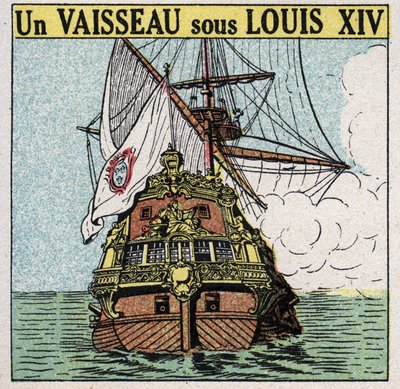 Navi e navi: una nave sotto Luigi XIV (1638-1715). Illustrazione anonima del 1925. Collezione privata da Anonymous Anonymous
