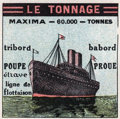 Navi e imbarcazioni: tonnellaggio. Illustrazione anonima del 1925. Collezione privata. da Anonymous Anonymous