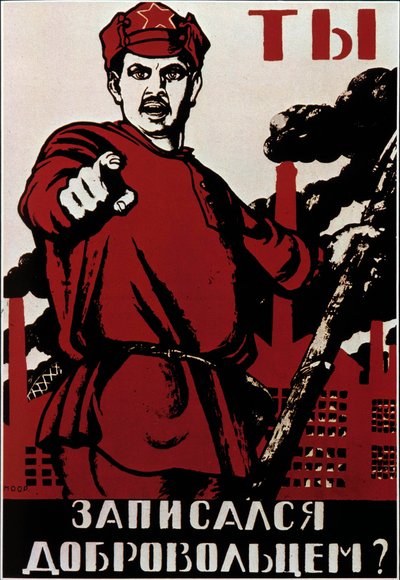 Poster di propaganda rivoluzionaria sovietica che invita i russi contro i generali dell