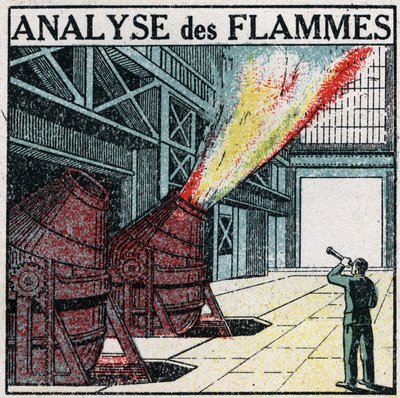 Analisi spettrale: analisi della fiamma. Illustrazione anonima del 1925. Collezione privata. da Anonymous Anonymous