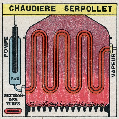 Generatori di vapore: sezione trasversale di una caldaia Serpollet. Illustrazione anonima del 1925. Collezione privata. da Anonymous Anonymous