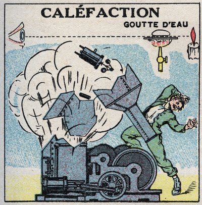 Generatori di vapore: esplosione di una caldaia causata dalla calefazione. Illustrazione anonima del 1925. Collezione privata. da Anonymous Anonymous