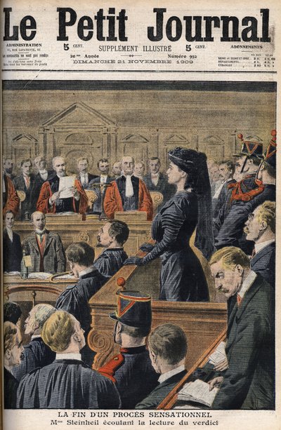 Caso Steinheil: Marguerite Steinheil (1869-1954) ascolta la lettura del verdetto - Le Peiny Journal, novembre 1909 da Anonymous Anonymous