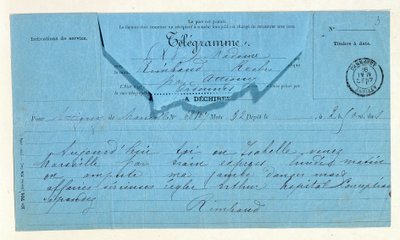 Telegramma di Rimbaud a sua madre, Marsiglia, 22 maggio da Anonymous Anonymous