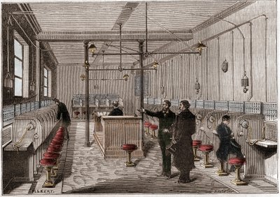 Centralino telefonico costruito secondo il sistema di telecomunicazione Edison Gower-Bell - primo centralino telefonico a Parigi nel 1879 - sistema dell