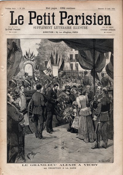 Il Granduca Alexis Alexandrovich (Aleksei Aleksandrovich Romanov) (1850-1908) a Vichy - La reception alla stazione ferroviaria - Incisione in 