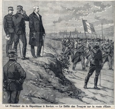 Il Presidente della Repubblica Felix Faure (1841-1899) visita Verdun (Meuse): la sfilata della scuola militare della strada di Etin. Incisione in "Le Petit Parisien" da Anonymous Anonymous