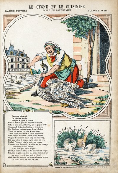Il cigno e il cuoco. Illustrazione anonima per Les Fables di Jean de La Fontaine. da Anonymous Anonymous